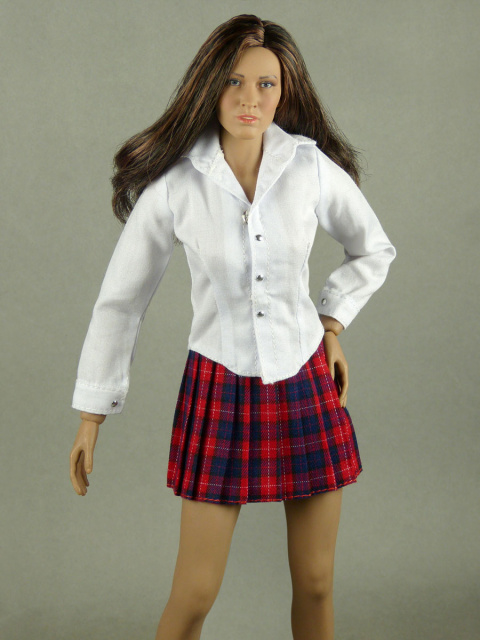 Nouveau Toys 1/6 Scale Female White Shirt & Red Tartan Skirt Set